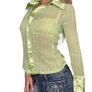 Vintage 90s mesh textured shirt with tie cuff detail (XS)